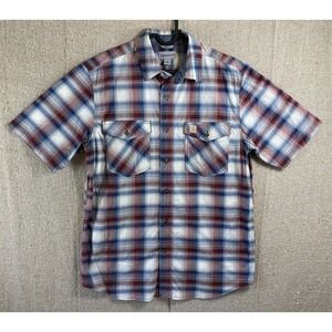Mens Sz Medium Carhartt Short Sleeve Multicolor Striped Shirt Relaxed Fit